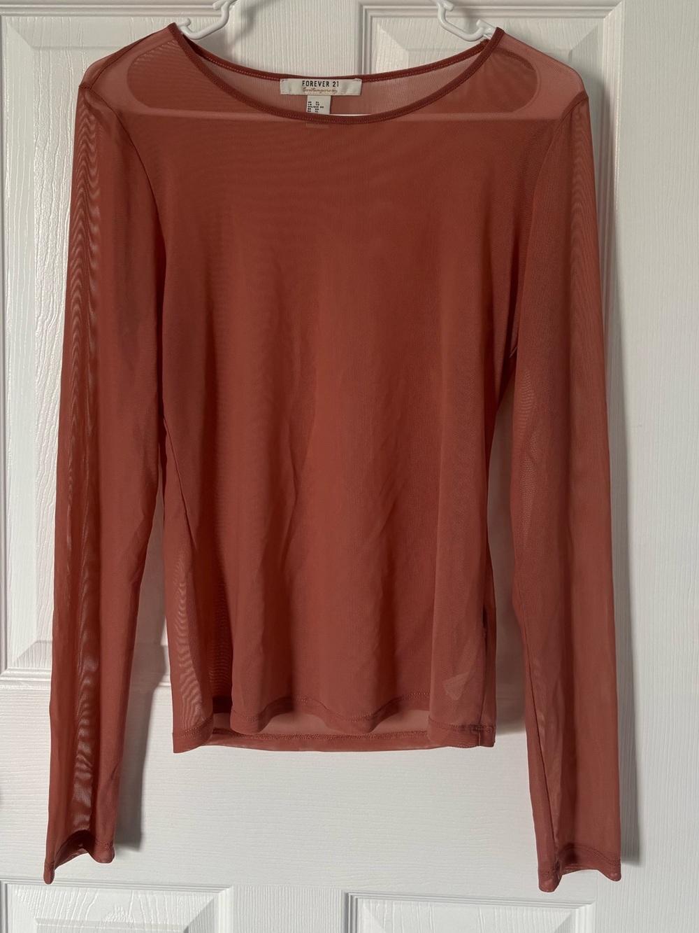 Forever 21 Rust Long-Sleeve Sheer Mesh Top - Picture 2 of 2